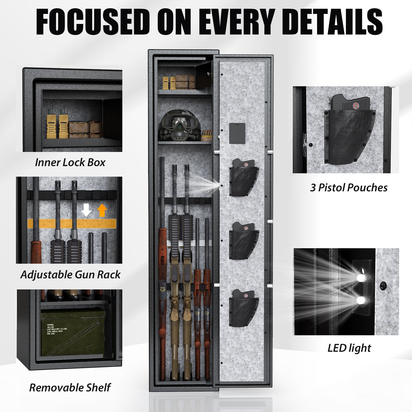 Three Rifle Gun Safe 3-5 Gun Safes, Rifle Safe Long Gun Safe for Home, Quick & Easy Access ...