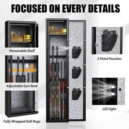 3-5 Gun Safes, Rifle Safe Long Gun Safe for Home, Quick & Easy Access Gun Cabinets for Home Rifle and Pistols with LED Light & Adjustable Racks