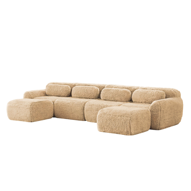 U-shaped Boneless Sofa 32D High Density Sponge Bottom Anti-Slip Design,No Assembly Required Ergonomic Design,Free Combination Full-compression Vacuum Packaging,For Living Rooms,Chcolate,Light Khaki