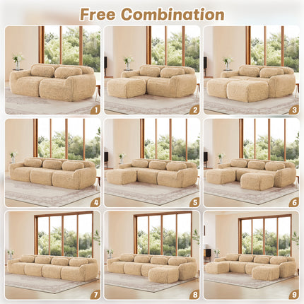 U-shaped Boneless Sofa 32D High Density Sponge Bottom Anti-Slip Design,No Assembly Required Ergonomic Design,Free Combination Full-compression Vacuum Packaging,For Living Rooms,Chcolate,Light Khaki