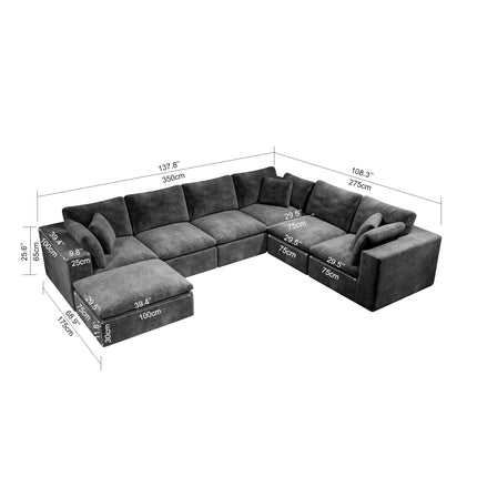 137.8*108.3"Modular sectional sofa seat,Upholstered compressed couch for living room,Bedroom,Apartment,No assembly required,7PC free combination,Plush corduroy fabric,GREY