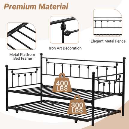 Twin Daybed with Trundle, Sofa Bed Frame for Kids Teens