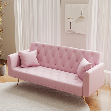 71 inch convertible love seat sofa, American retro pink velvet, suitable for small living room, bedroom, office