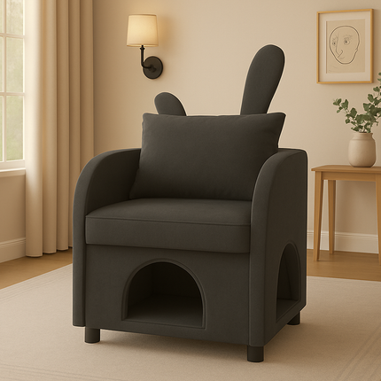 Dark Gray Bunny-Ear Pet-Friendly Armchair with Scratch-Resistant Fabric, Triple-Entry Pet Hideaway Openings, Dual-Use Sofa Chair, 27.4 x 25.2 x 37.4 inch