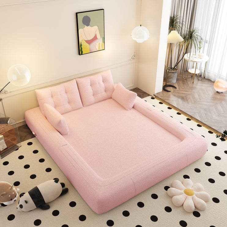 Human Dog Bed, Lazy Sofa Couch, 78.7" Multi-Functional Foldable Sofa Bed, 3-in-1 Teddy Fabric Foam-Filled Sleeper Sofa Bed for Living Room,Guest Bed,Playroom,Pink