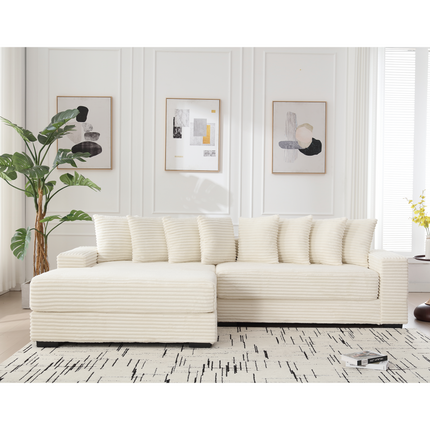 Oversized Two-Piece Couches, L Shaped Sofa, Corduroy, Left Chaise Daybed,with Armrests,Eight Throw Pillows,Corner Sofa,Easy To Assemble, Beige