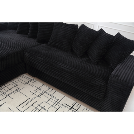 Oversized Two-Piece Couches, L Shaped Sofa, Corduroy, Left Chaise Daybed,with Armrests,Eight Throw Pillows,Corner Sofa,Easy To Assemble, Black