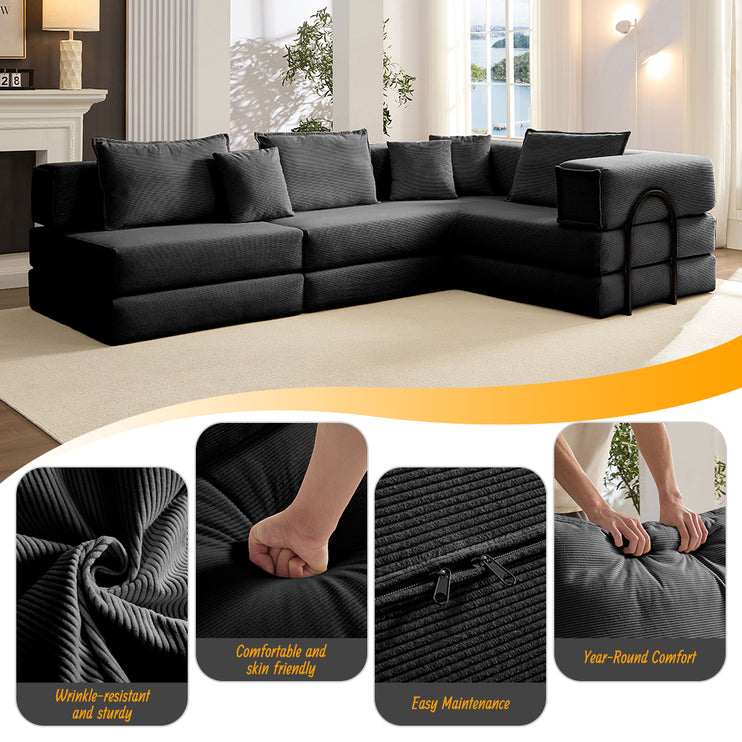 Oversized Upholstered Sectional Sofa Couch Set,Modular 118.2" L Shaped Floor Living Room Sofa Set With 6 Pillows,DIY Combination Sofa Couch for living rooms, apartments,bedrooms,Black