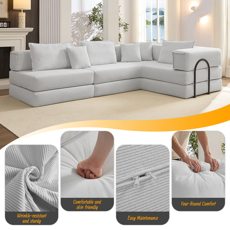 Oversized Upholstered Sectional Sofa Couch Set,Modular 118.2" L Shaped Floor Living Room Sofa Set With 6 Pillows,DIY Combination Sofa Couch for living rooms, apartments,bedrooms,Beige/White