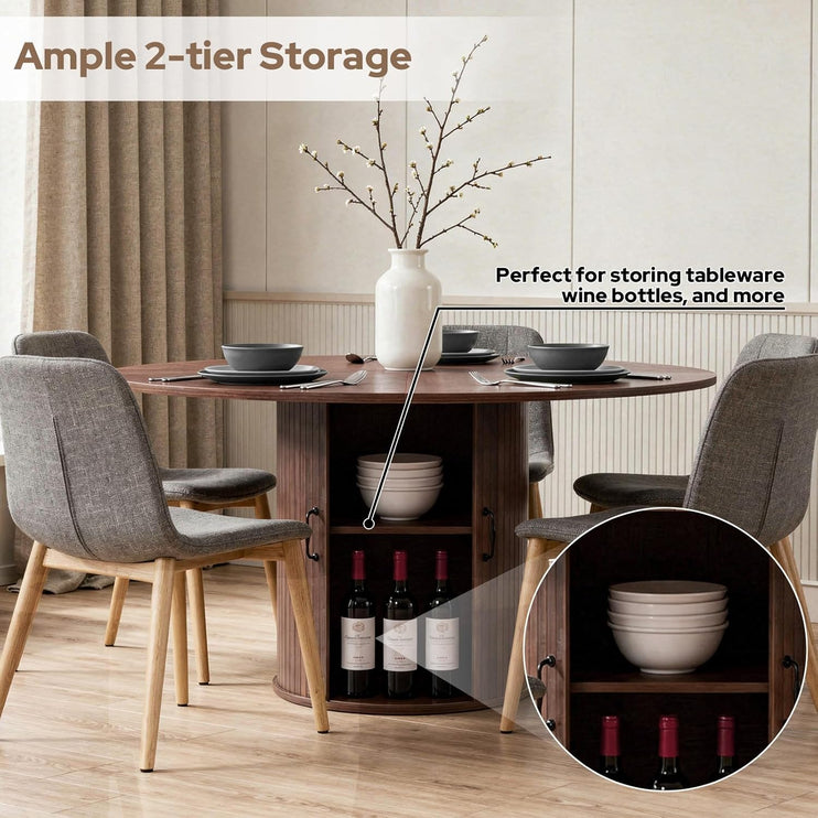 Zevemomo 47.32 inch Circle Dining Table for 4(Table Only), Round Kitchen Table with Storage Shelf and Doors for Kitchen, Living Room, Restaurants