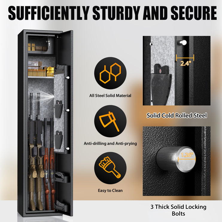 3-5 Gun Safe, Rifle Safes Long Gun Safe for Home, Quick & Easy Access Safes for Shotguns, Gun Cabinets for Home Rifle and Pistols with LCD Display & Adjustable Gun Rack