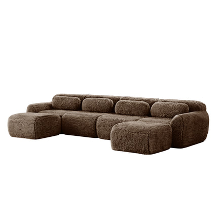 U-shaped Boneless Sofa,32D High Density Sponge Bottom,Anti-Slip Design,No Assembly Required,Ergonomic Design,Free Combination Full-compression Vacuum Packaging,For Living Rooms,Studies, Chocolate