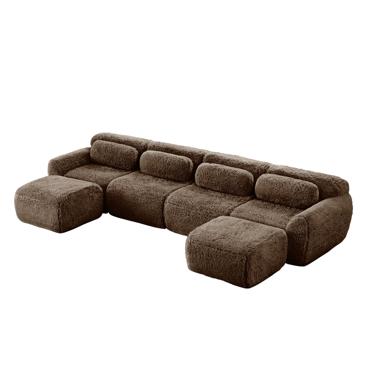 U-shaped Boneless Sofa,32D High Density Sponge Bottom,Anti-Slip Design,No Assembly Required,Ergonomic Design,Free Combination Full-compression Vacuum Packaging,For Living Rooms,Studies, Chocolate