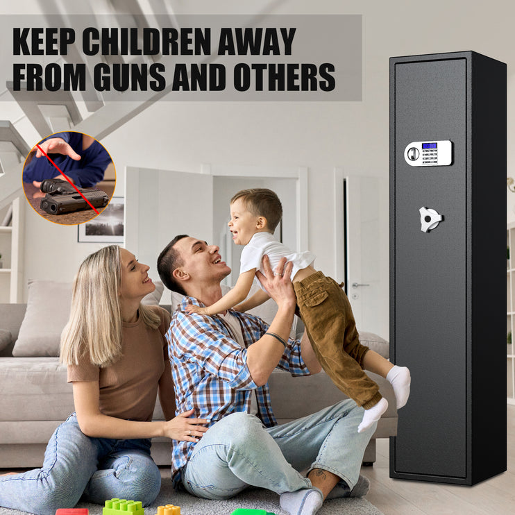 3-5 Gun Safe, Rifle Safes Long Gun Safe for Home, Quick & Easy Access Safes for Shotguns, Gun Cabinets for Home Rifle and Pistols with LCD Display & Adjustable Gun Rack