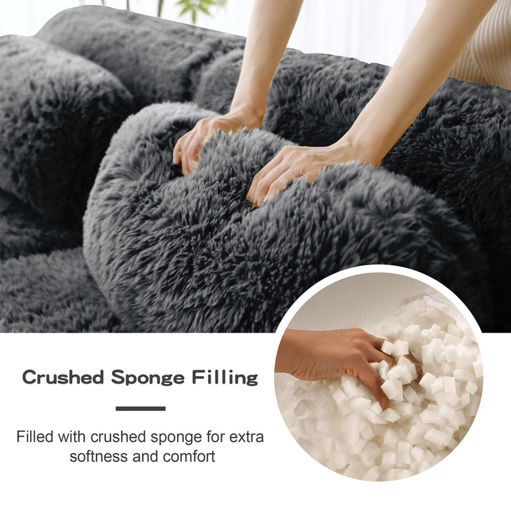 U-shaped Boneless Sofa 32D High Density Sponge Bottom Anti-Slip Design No Assembly Required Ergonomic Design Free Combination Full-compression Vacuum Packaging For Living Rooms,Studies,Dark Grey