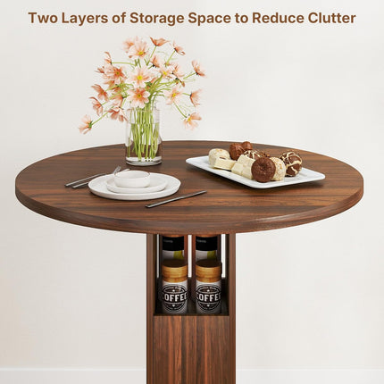 Zevemomo 3-Piece 31.5" Round Bar Table and Chairs Set for 2, Small Pub Dining Set with 2 Stools, Space Saving, Walnut
