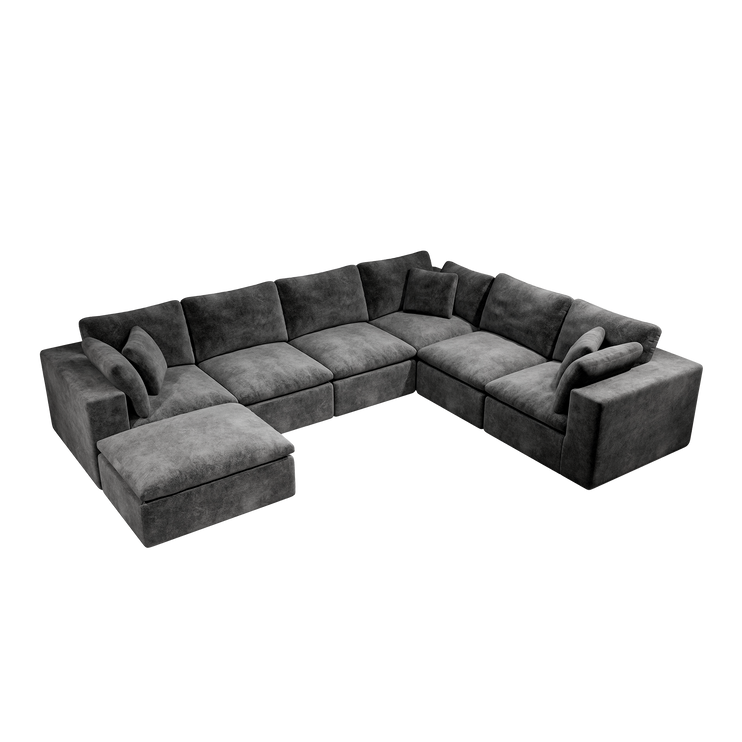 137.8*108.3"Modular sectional sofa seat,Upholstered compressed couch for living room,Bedroom,Apartment,No assembly required,7PC free combination,Plush corduroy fabric,GREY