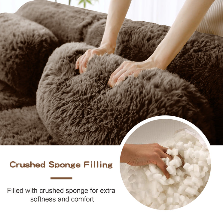 U-shaped Boneless Sofa,32D High Density Sponge Bottom,Anti-Slip Design,No Assembly Required,Ergonomic Design,Free Combination Full-compression Vacuum Packaging,For Living Rooms,Studies, Chocolate