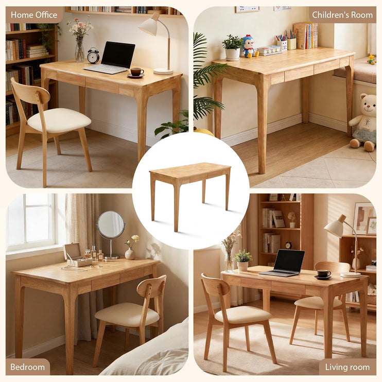 Zevemomo 47inch Solid Wood Writing Desk, Computer Study Desk with 2 Storage Drawers for Bedroom, Office