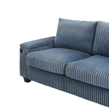 4-seater Corduroy Sofa Couch 133" Modern Sofa with USB Ports, Hidden Storage Arms, Flip-Top Cup Holders for Living Room, Blue