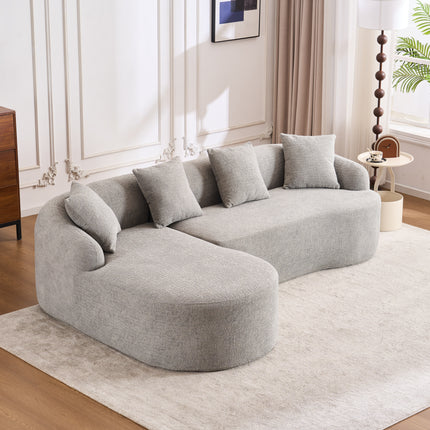 Boneless L-Shape Sectional Sofa with Curved Chaise,Grey Modular Chenille Compression Couch,30D High-Density Foam,Minimalist Modular Couches Sleeper for Living Room Bedroom Apartment Lounge