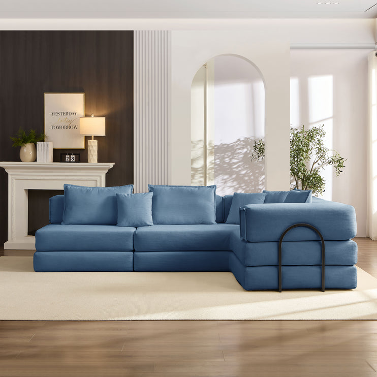 Oversized Upholstered Sectional Sofa Couch Set,Modular 118.2" L Shaped Floor Living Room Sofa Set With 6 Pillows,DIY Combination Sofa Couch for living rooms, apartments,bedrooms,Blue