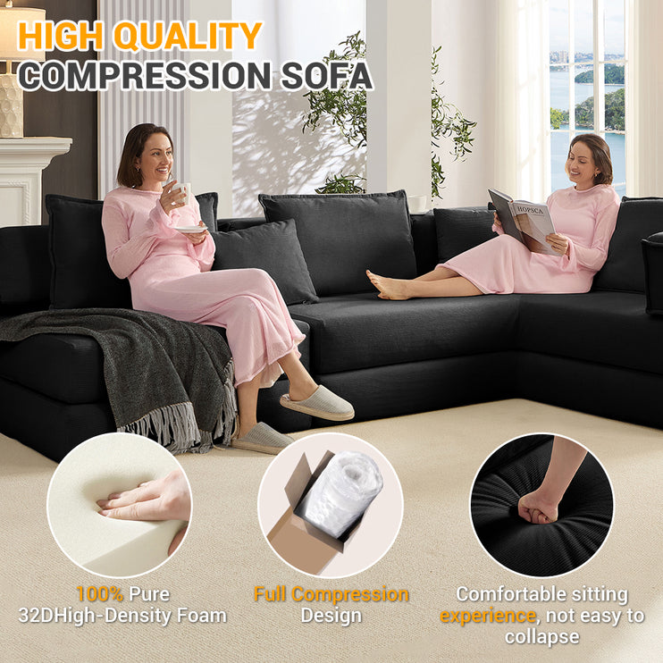 Oversized Upholstered Sectional Sofa Couch Set,Modular 118.2" L Shaped Floor Living Room Sofa Set With 6 Pillows,DIY Combination Sofa Couch for living rooms, apartments,bedrooms,Black