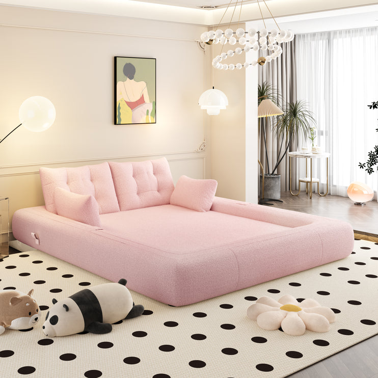 Human Dog Bed, Lazy Sofa Couch, 78.7" Multi-Functional Foldable Sofa Bed, 3-in-1 Teddy Fabric Foam-Filled Sleeper Sofa Bed for Living Room,Guest Bed,Playroom,Pink
