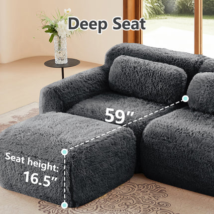 U-shaped Boneless Sofa 32D High Density Sponge Bottom Anti-Slip Design With Chaise Free Combination Full-compression Vacuum Packaging Deep Seat Design For Bedroom,Study,And Home Theater,Dark Grey