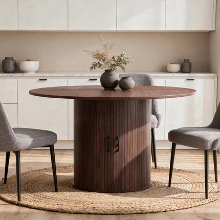 Zevemomo 47.32 inch Circle Dining Table for 4(Table Only), Round Kitchen Table with Storage Shelf and Doors for Kitchen, Living Room, Restaurants