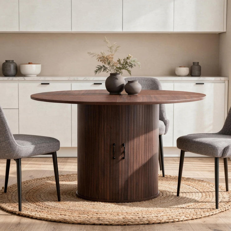 Zevemomo 47.32 inch Circle Dining Table for 4(Table Only), Round Kitchen Table with Storage Shelf and Doors for Kitchen, Living Room, Restaurants