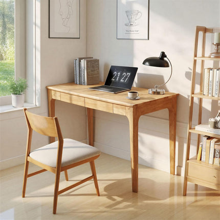 Zevemomo 47inch Solid Wood Writing Desk, Computer Study Desk with 2 Storage Drawers for Bedroom, Office