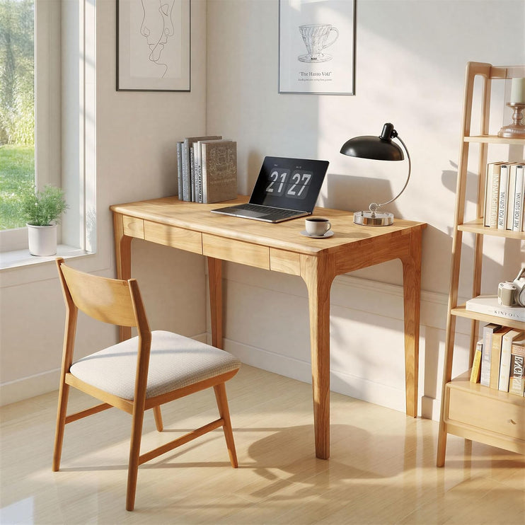 Zevemomo 47inch Solid Wood Writing Desk, Computer Study Desk with 2 Storage Drawers for Bedroom, Office