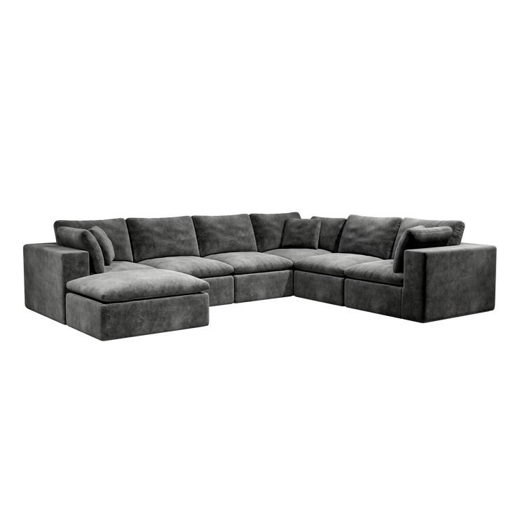 137.8*108.3"Modular sectional sofa seat,Upholstered compressed couch for living room,Bedroom,Apartment,No assembly required,7PC free combination,Plush corduroy fabric,GREY