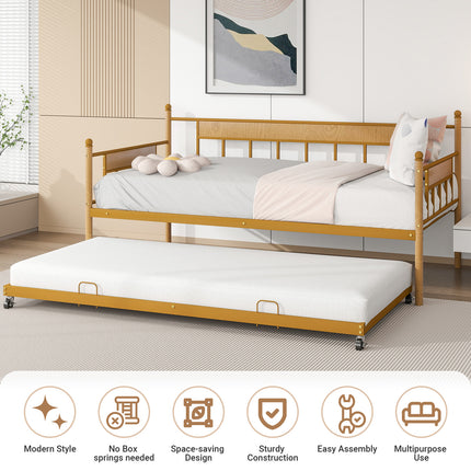 Twin Daybed with Trundle, Sofa Bed Frame for Kids Teens