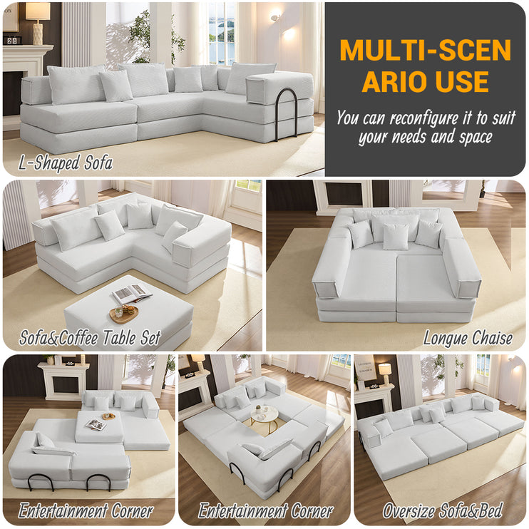 Oversized Upholstered Sectional Sofa Couch Set,Modular 118.2" L Shaped Floor Living Room Sofa Set With 6 Pillows,DIY Combination Sofa Couch for living rooms, apartments,bedrooms,Beige/White