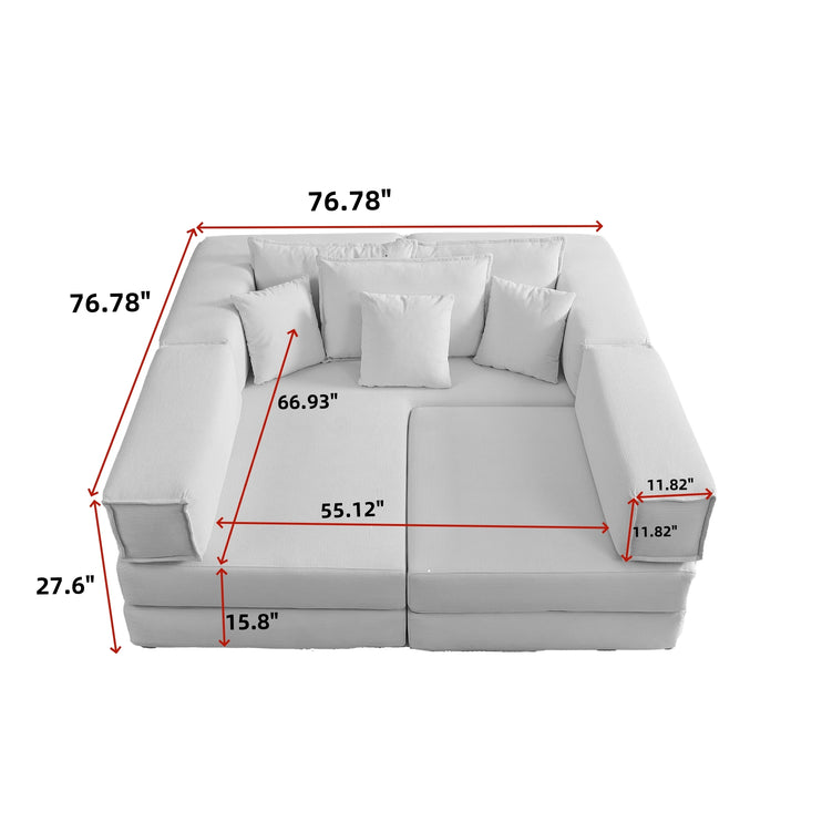 Oversized Upholstered Sectional Sofa Couch Set,Modular 118.2" L Shaped Floor Living Room Sofa Set With 6 Pillows,DIY Combination Sofa Couch for living rooms, apartments,bedrooms,Beige/White