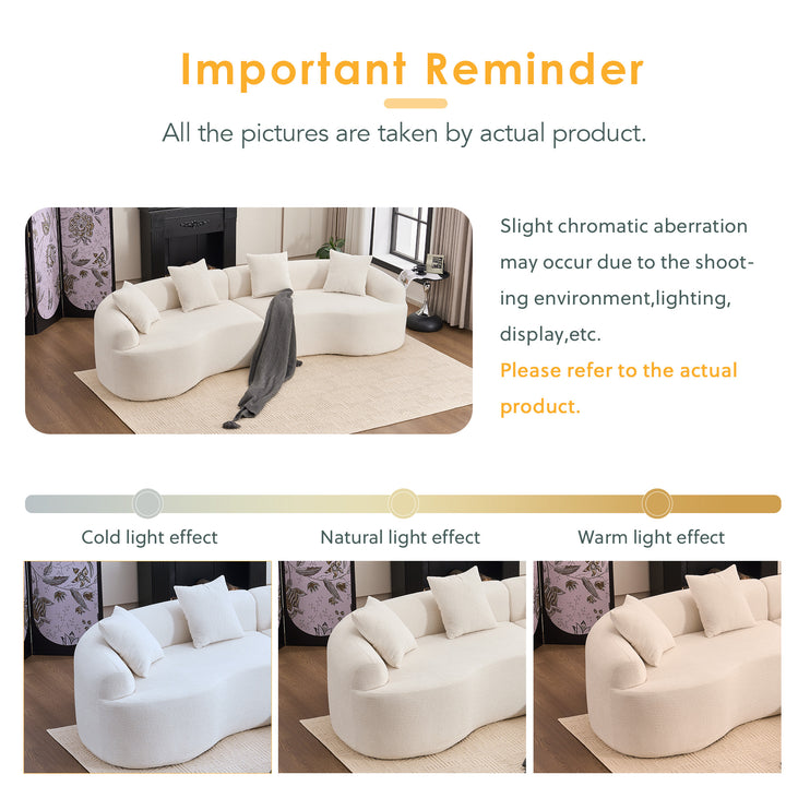 Curved Boneless Sofa,Compression Modular 110'' Sectional,White High-Density,Couches Sleeper for Living Room Bedroom Apartment Lounge,Chenille