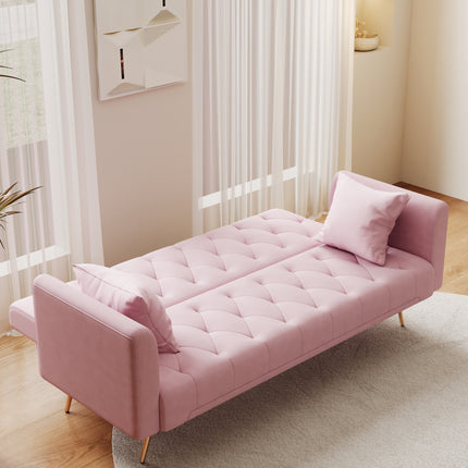 71 inch convertible love seat sofa, American retro pink velvet, suitable for small living room, bedroom, office