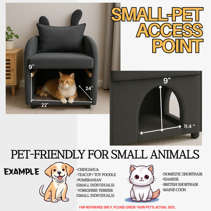 Dark Gray Bunny-Ear Pet-Friendly Armchair with Scratch-Resistant Fabric, Triple-Entry Pet Hideaway Openings, Dual-Use Sofa Chair, 27.4 x 25.2 x 37.4 inch