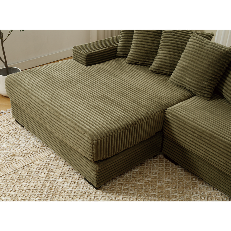 Oversized Two-Piece Couches, L Shaped Sofa, Corduroy, Left Chaise Daybed,with Armrests,Eight Throw Pillows,Corner Sofa,Easy To Assemble, Green