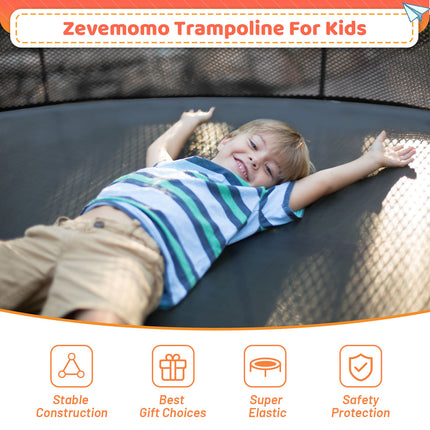 12ft /14ft Orange Trampoline with a Basketball Hoop, a Sprinkler & 4 Stakes