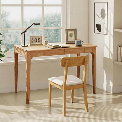 Zevemomo 47inch Solid Wood Writing Desk, Computer Study Desk with 2 Storage Drawers for Bedroom, Office