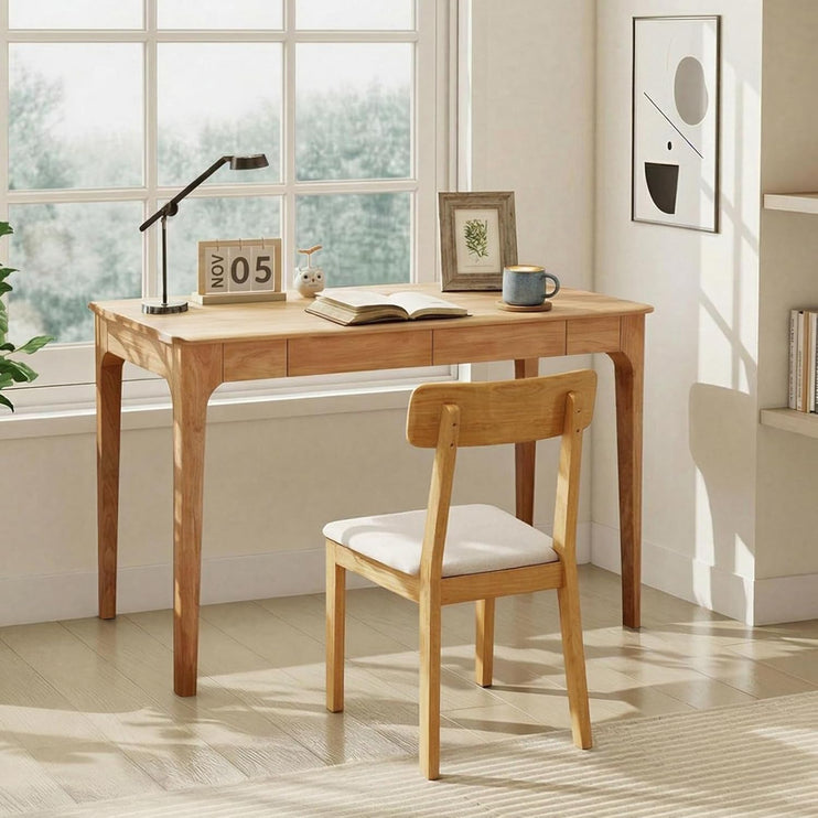 Zevemomo 47inch Solid Wood Writing Desk, Computer Study Desk with 2 Storage Drawers for Bedroom, Office
