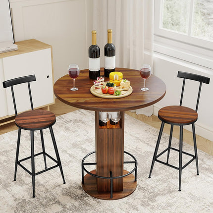 Zevemomo 3-Piece 31.5" Round Bar Table and Chairs Set for 2, Small Pub Dining Set with 2 Stools, Space Saving, Walnut