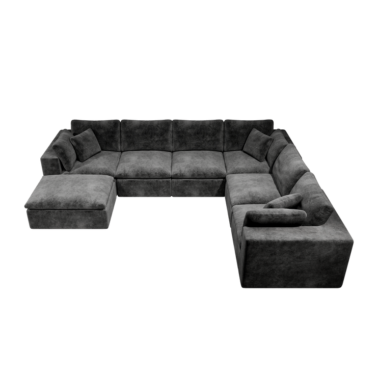 137.8*108.3"Modular sectional sofa seat,Upholstered compressed couch for living room,Bedroom,Apartment,No assembly required,7PC free combination,Plush corduroy fabric,GREY