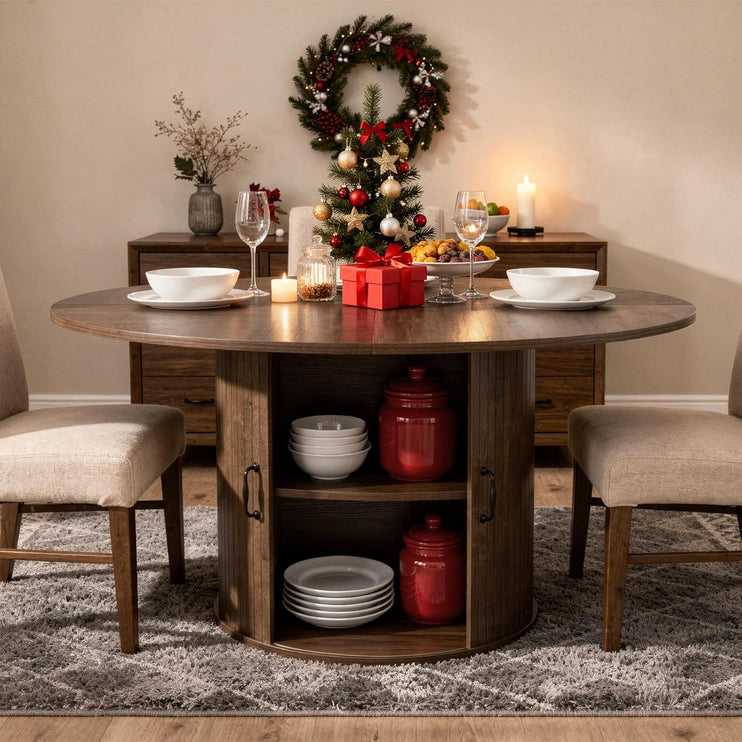 Zevemomo 47.32 inch Circle Dining Table for 4(Table Only), Round Kitchen Table with Storage Shelf and Doors for Kitchen, Living Room, Restaurants