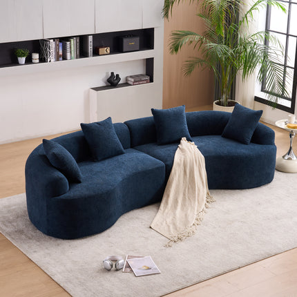Compression Sponge Sofa Blue Curved Modular Sectional, 30D High-Density Chenille Sleeper Couch for Apartment, Living Room,110"L