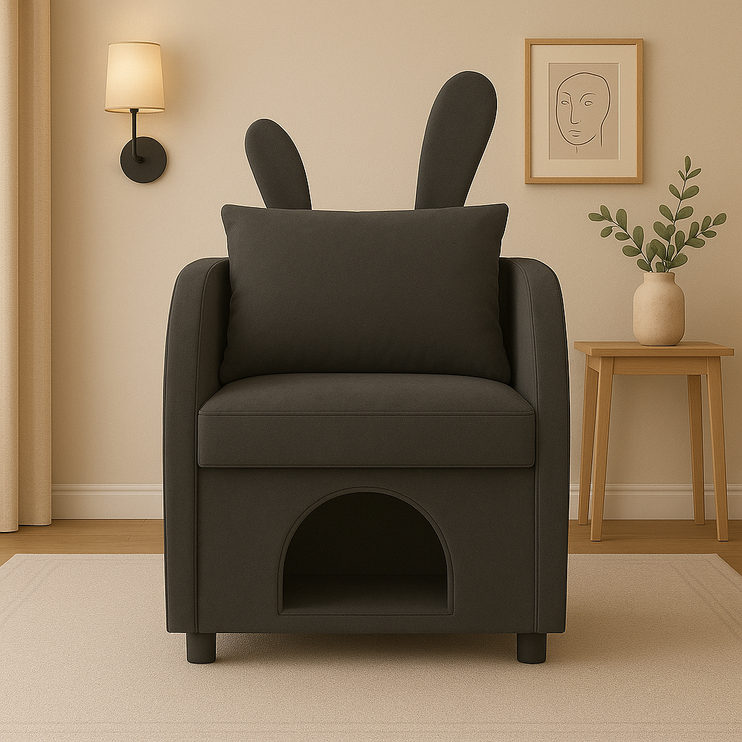 Dark Gray Bunny-Ear Pet-Friendly Armchair with Scratch-Resistant Fabric, Triple-Entry Pet Hideaway Openings, Dual-Use Sofa Chair, 27.4 x 25.2 x 37.4 inch
