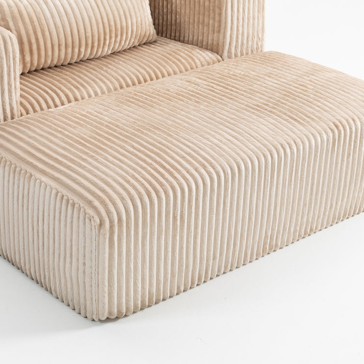 Oversized All-Foam Corduroy Lounge Chair with Ottoman, Modular Deep-Seat Floor Couch, Compressed Shipping & Easy Assembly, 50.98" W × 62.6" D × 23.62" H Chair-YKX-33010-Beige